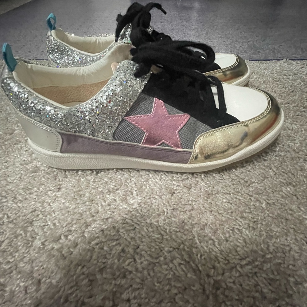 Silver and Pink Glitter Star Sneakers
